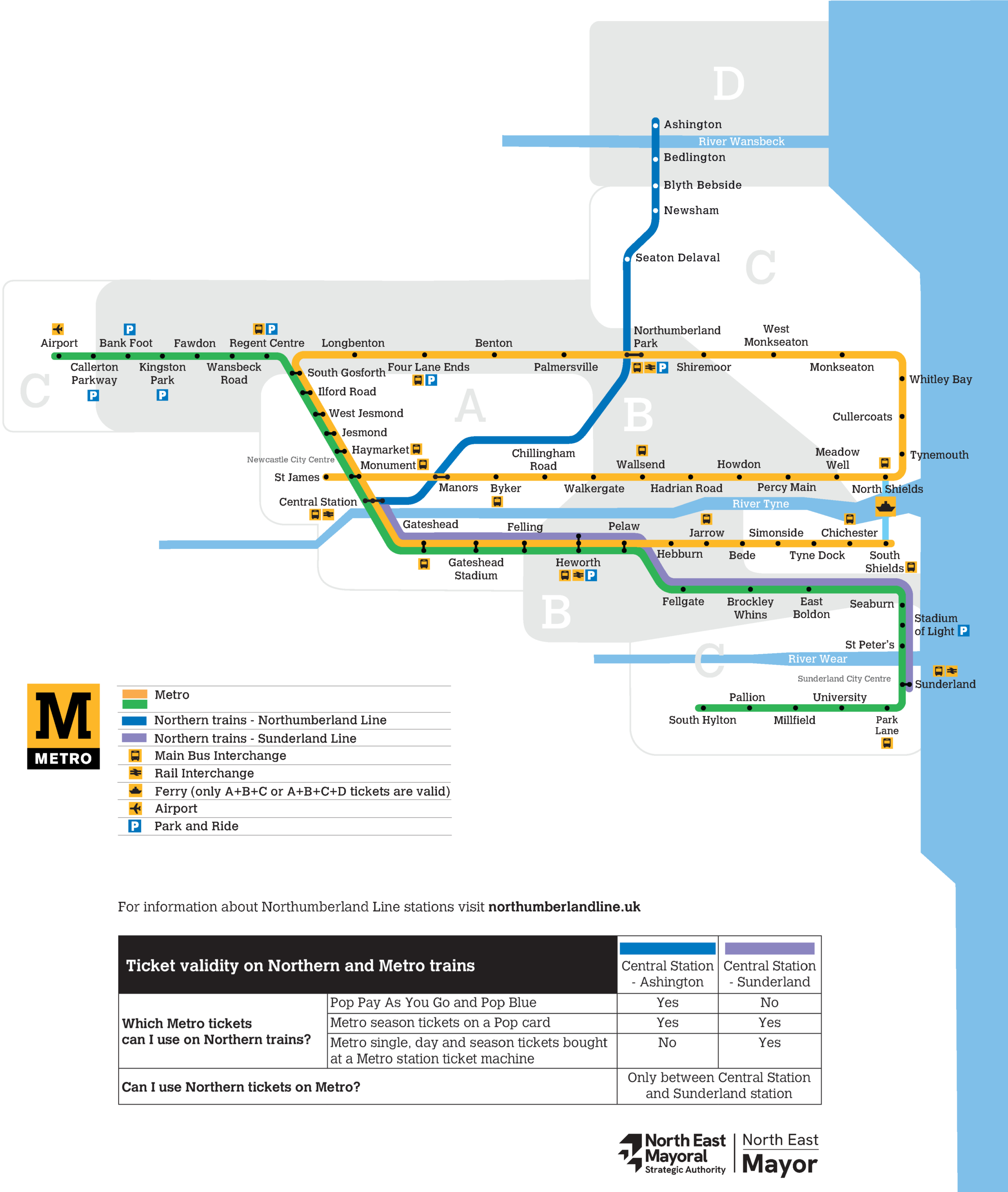 Metro and local rail fare zone map