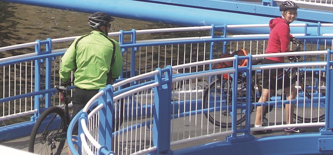 Cyclists take bikes on the Shields Ferry